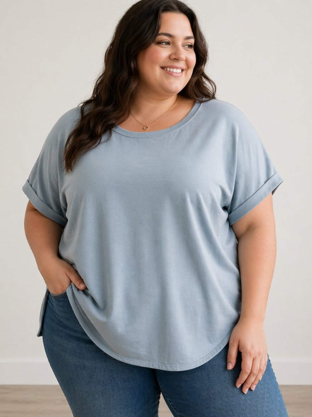 Cable & Gauge Women's Plus Size Mint Pre-Rolled Sleeve Oversized Top Size 3X